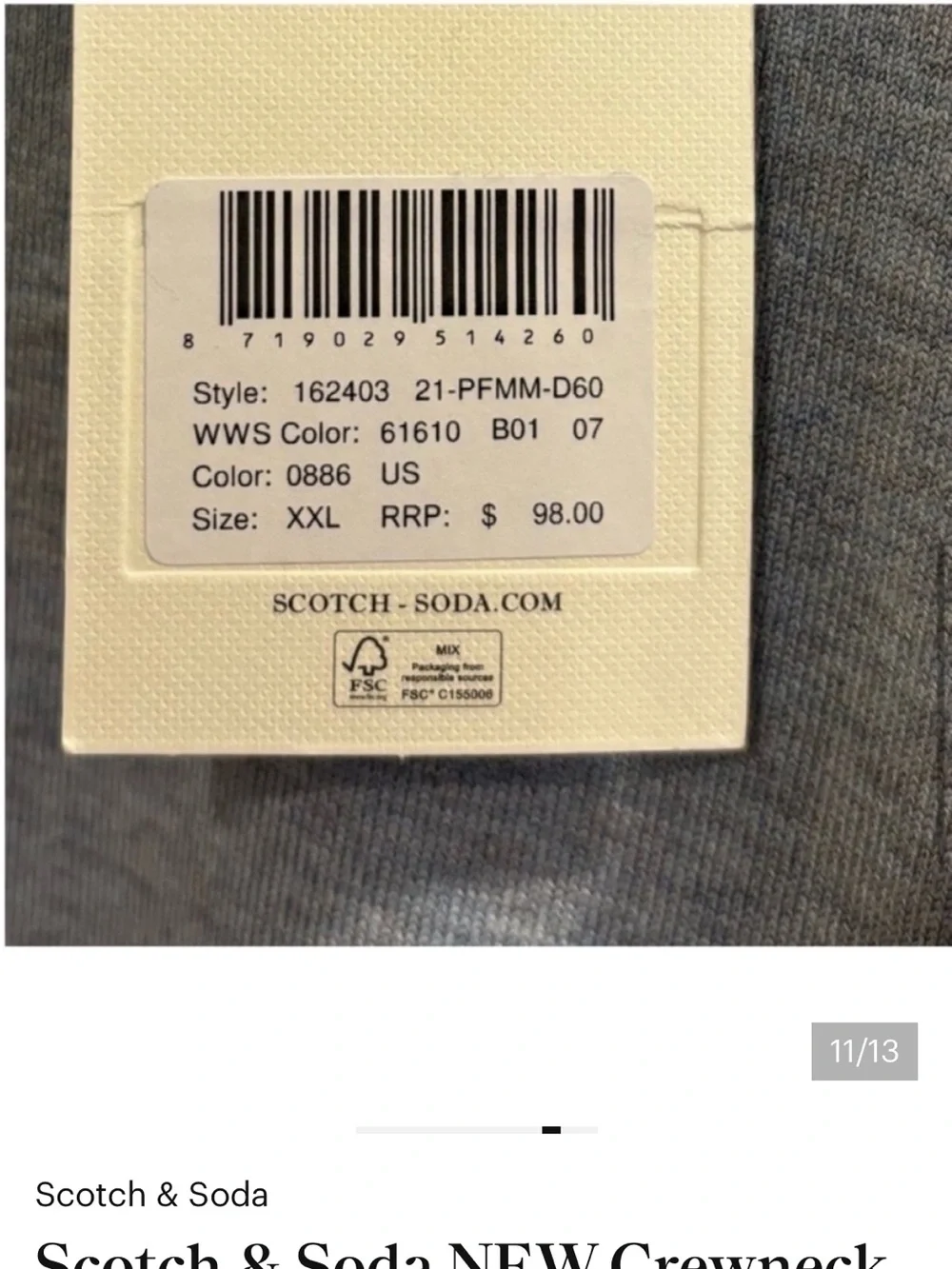 Scotch & Soda NEW Mens XXL Crewneck Sweater Blue Grey Coastal Preppy